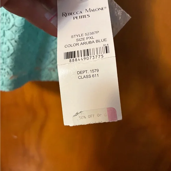 Rebecca Malone petite XL Lace Blouse Aruba Blue NWT - Picture 5 of 10